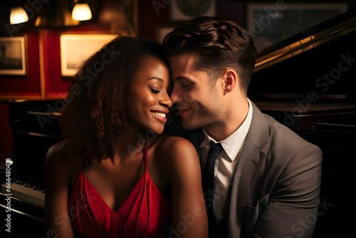 couple spending a romantic date night at a jazz club, dressed up for the occasion