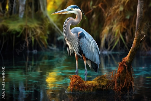 Great Blue Heron Ardea herodias in the nature, Great Blue Heron in Everglades National Park, Florida, USA, AI Generated photo