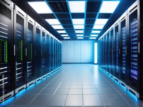 Server room interior in datacenter storage