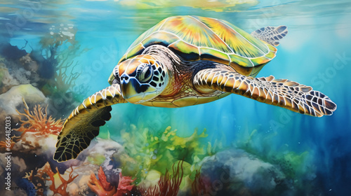 Watercolor painting of a sea turtle