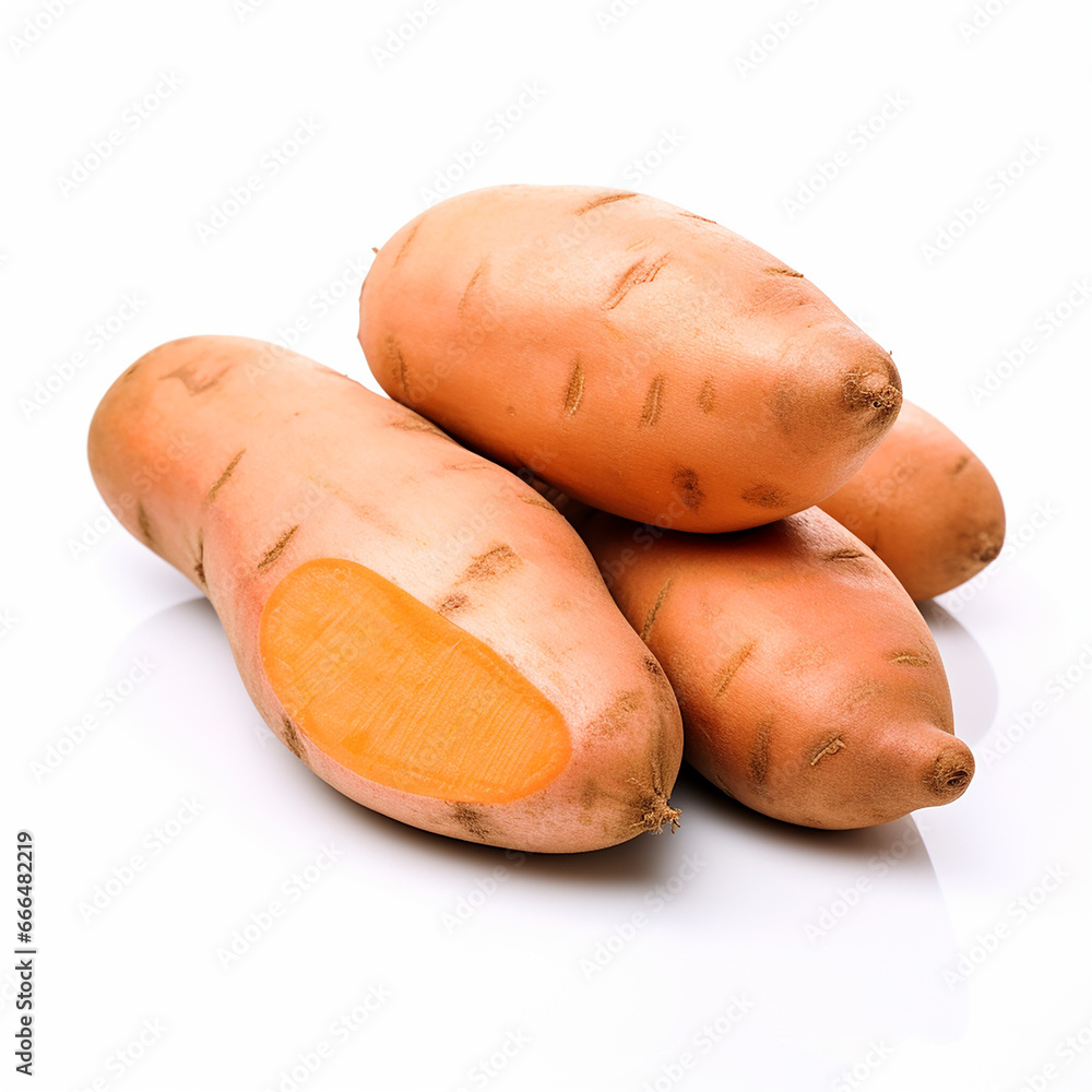 Fresh Sweet Potatoes Isolated on White Background Fresh Sweet Potatoes Isolated on White Background