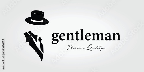 logo of man in formal suit with hat from side to side, retro vintage fashion style design icon illustration