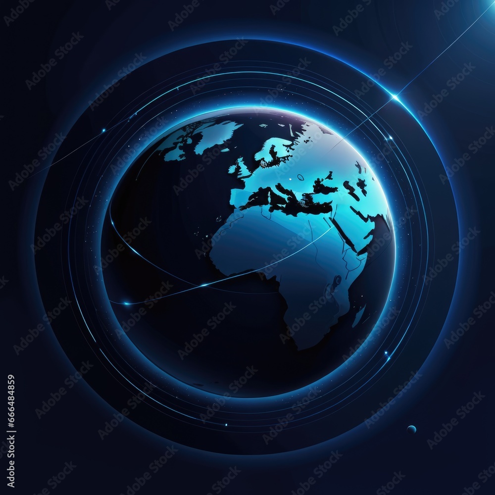Planet Earth. Abstract technological rings in the orbit Planet Earth. Abstract technological rings in the orbit