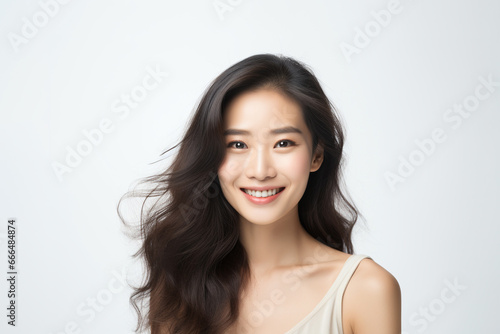 Portrait of a Asian woman standing and looking at the camera. Face of healthy woman  Lifestyle portrait photography.