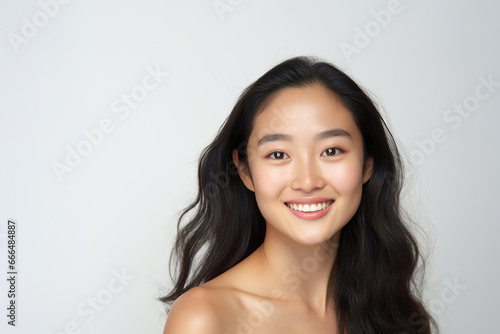 Portrait of a Asian woman standing and looking at the camera. Face of healthy woman, Lifestyle portrait photography.