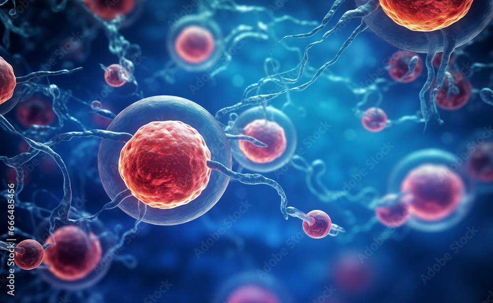 Cellular therapy and regeneration, microscopic view of body cells, research of stem cells. Cellular therapy and regeneration, microscopic view of body cells, research of stem cells.
