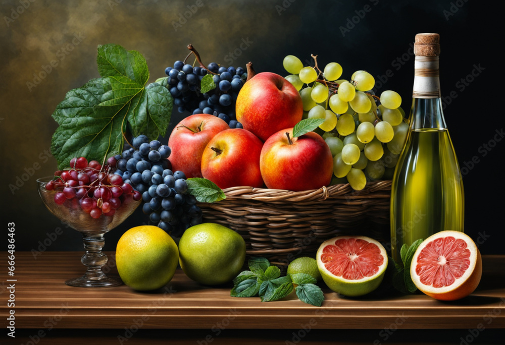 Painting depicting fruits and vegetables Painting depicting fruits and vegetables