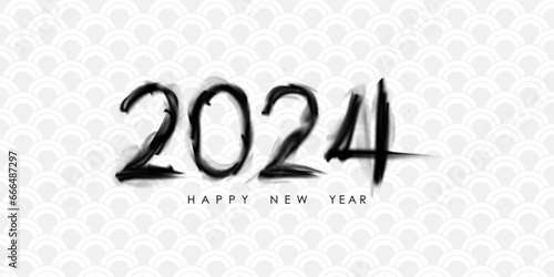 Happy New Year 2024  beautiful Chinese ink font design  vector illustration