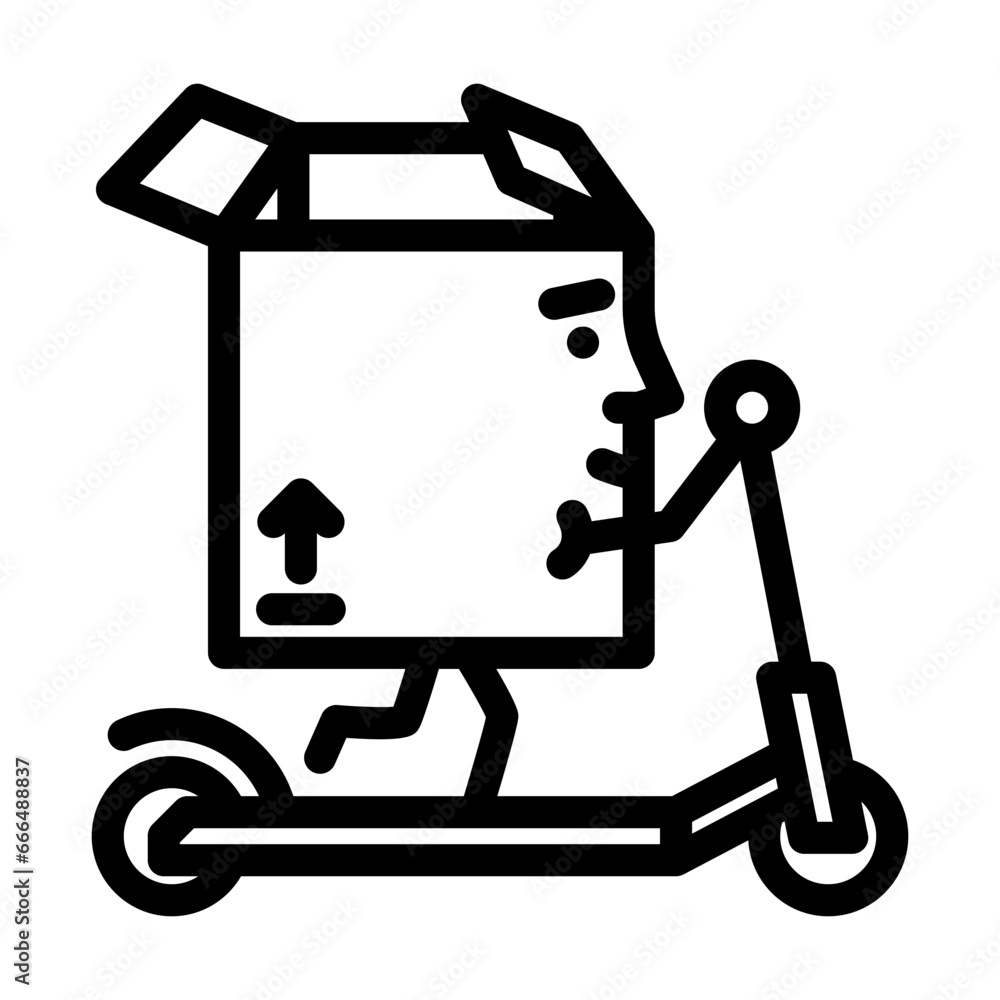 scooter ride cardboard box character line icon vector. scooter ride cardboard box character sign. isolated contour symbol black illustration scooter ride cardboard box character line icon vector. scooter ride cardboard box character sign. isolated contour symbol black illustration
