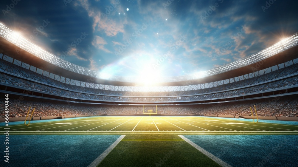 american football stadium 3D in light rays render. american football stadium 3D in light rays render.