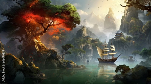 Chinese style fantasy scenes. 