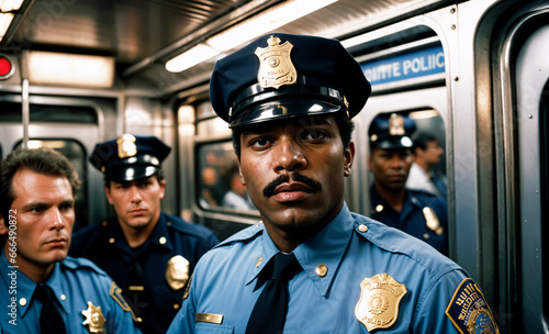 Retro NYPD: A Gritty 1980s Cop Portrait in the Subway. photo