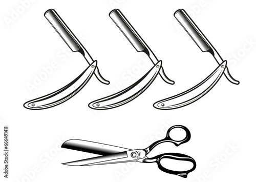 sharp retro razor blade and scissors