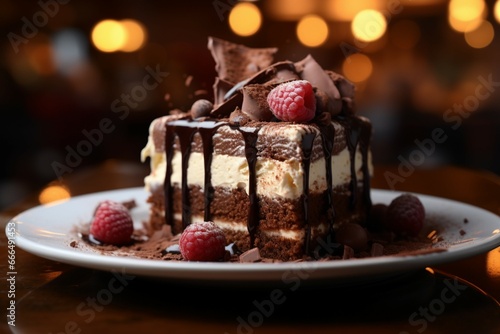 Surrender to the divine fusion of chocolate cream and luscious raspberry cake