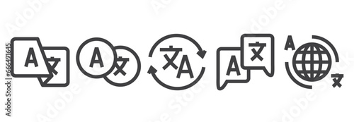 Language translate icon set. Online translator icon flat. Translator app icon vector. Translate language glossary chinese english bubble app symbol illustrtion. Translate icon. Simple flat vector.