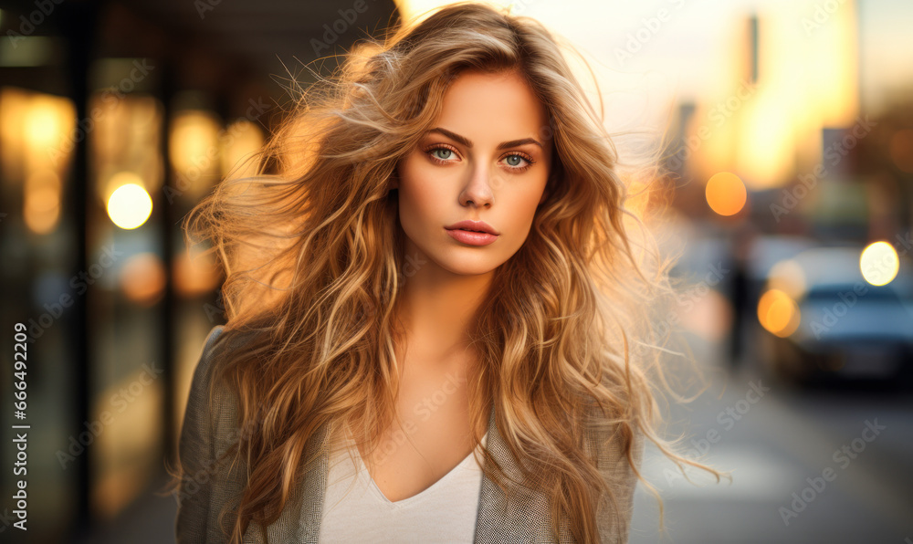 Blonde Beauty in the City: Portrait of a Young Woman