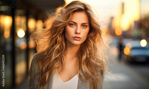Blonde Beauty in the City: Portrait of a Young Woman