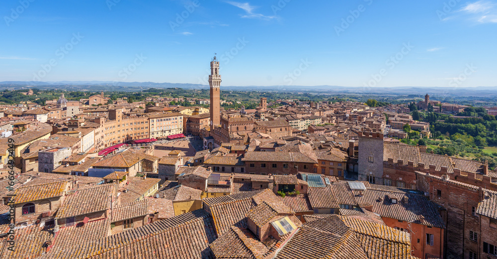 aerial view over the historic city of Siena in Tuscany, Italy 