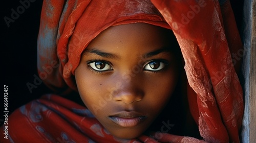 Madagascar-shy and poor african girl with headkerchief.  photo