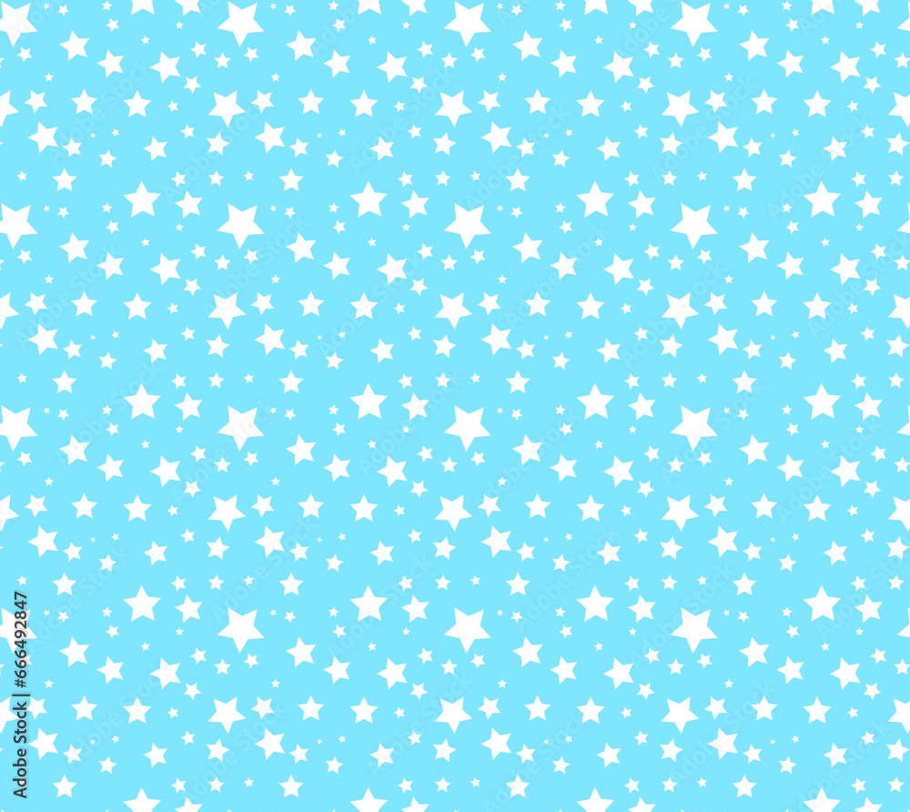 Tiny White Stars on Light Blue Background, Seamless Pattern, Repeatable.