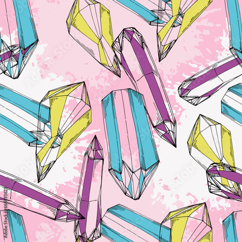 Crystal seamless pattern. Jewellery gemstones vector pattern in seamless formed.