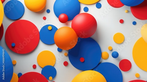 3D illustration of circles in primary colors on a white background. Image generated with AI