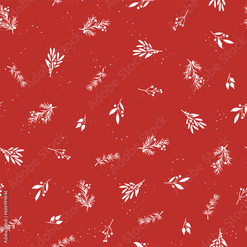 Cute hand drawn seamless pattern with candles, branches and christmas decoration - x mas background, great for textiles, banners, wallpapers - vector design