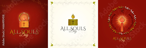 All Souls' Day Greeting Card Artworks. Beautiful Gold and Red Candle lights and All Souls Day Typographic Design. Vector Illustration