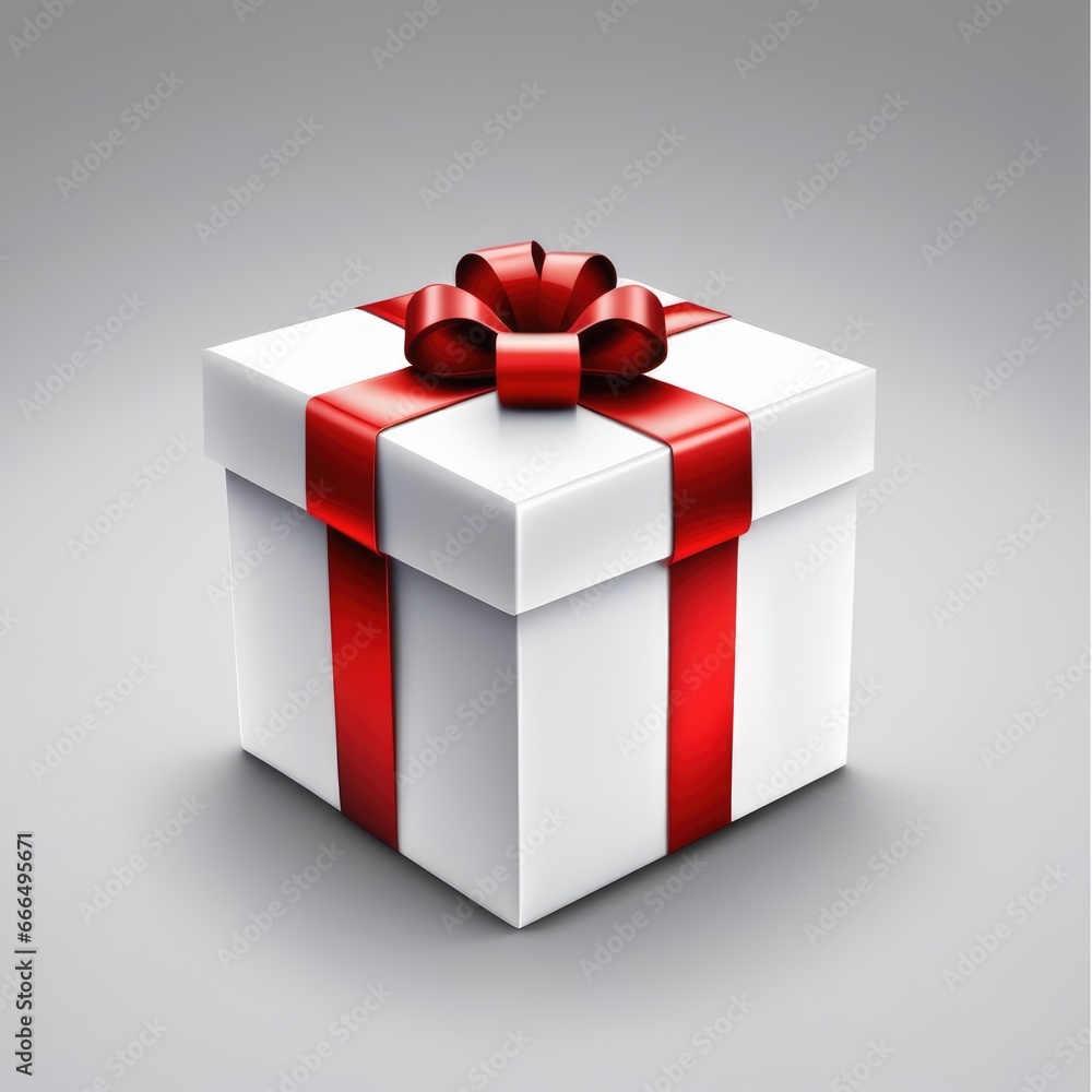 white gift with red ribbon on white white gift with red ribbon on white