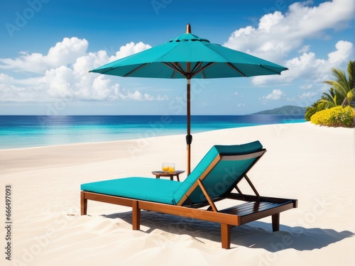 chaise lounge and umbrella on sand beach © magr80