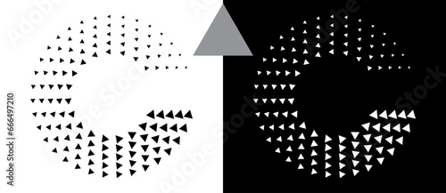 Abstract background with triangles in circle. Art design spiral as logo or icon. A black figure on a white background and an equally white figure on the black side.