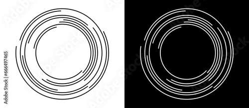 Abstract background with lines in circle. Art design spiral as logo or icon. A black figure on a white background and an equally white figure on the black side.