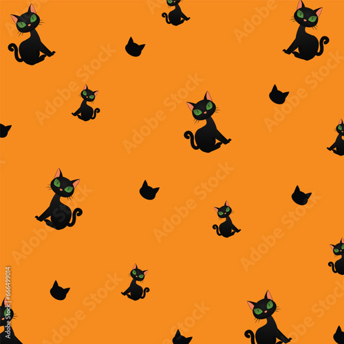 Halloween seamless pattern. Halloween seamless Cat pattern. Seamless Halloween Pattern with Cat. Scary and funny vector pattern. Happy Halloween October 31st  Jack-O-Lantern.