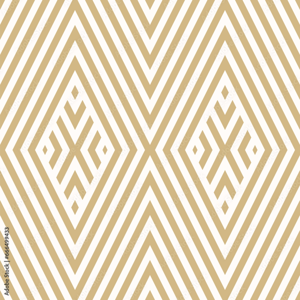 Elegant seamless vector pattern with abstract geometric lines. Luxury gold rhombus shapes background. Perfect retro-inspired ornament texture. Repeated design for decor, fabric, print, product package