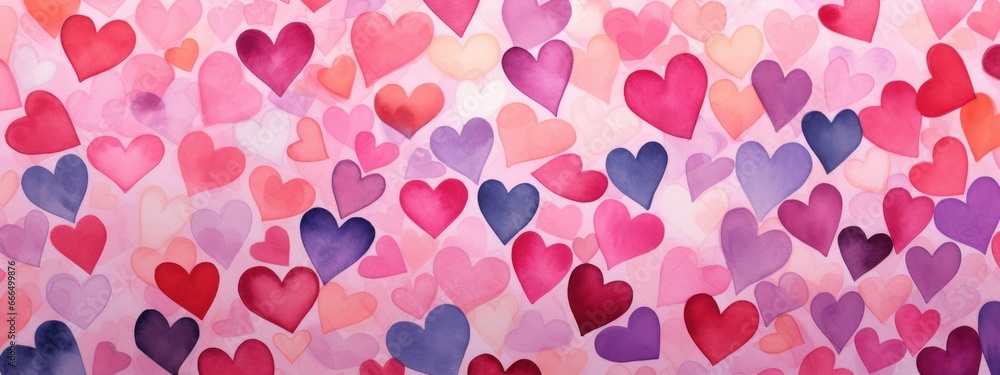 everything and pink hearts watercolor patterns close to each other on a light background,Valentine's Day