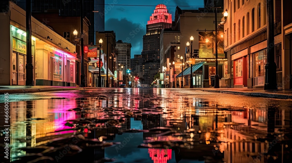 Commercial Catastrophe: Capture a flooded downtown, water reaching the windows of businesses, and street signs peeking through, highlighting economic impact