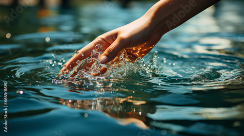 Close up of woman s hand splashing water 
