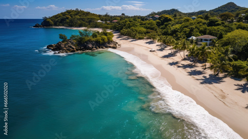 vue aérienne d'une plage déserte et isolée par un beau temps d'été sous les tropiques © Sébastien Jouve
