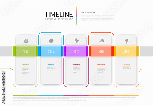 Obraz na płótnie Five opaque light rounded rectangles horizontal timeline process infographic w salonie