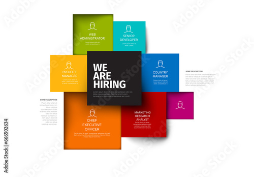 Obraz na płótnie We are hiring minimalistic flyer template with squares containing position names w salonie
