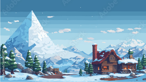 Paysage d'hiver avec village enneigé 