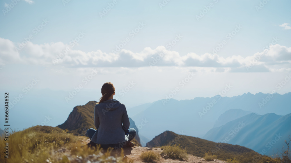 Women sit on the mountaintop to relax