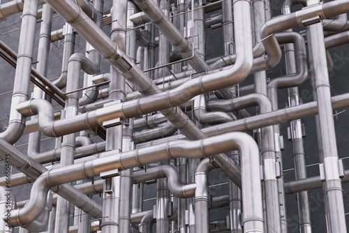 A maze constructed entirely from interconnected vent pipes. Steel pipelines