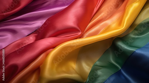 rainbow fabric texture background, close up of rainbow fabric texture background. LGBT parade on the city street. Pride month concept. LGBTQIA+. Background with a copy space.