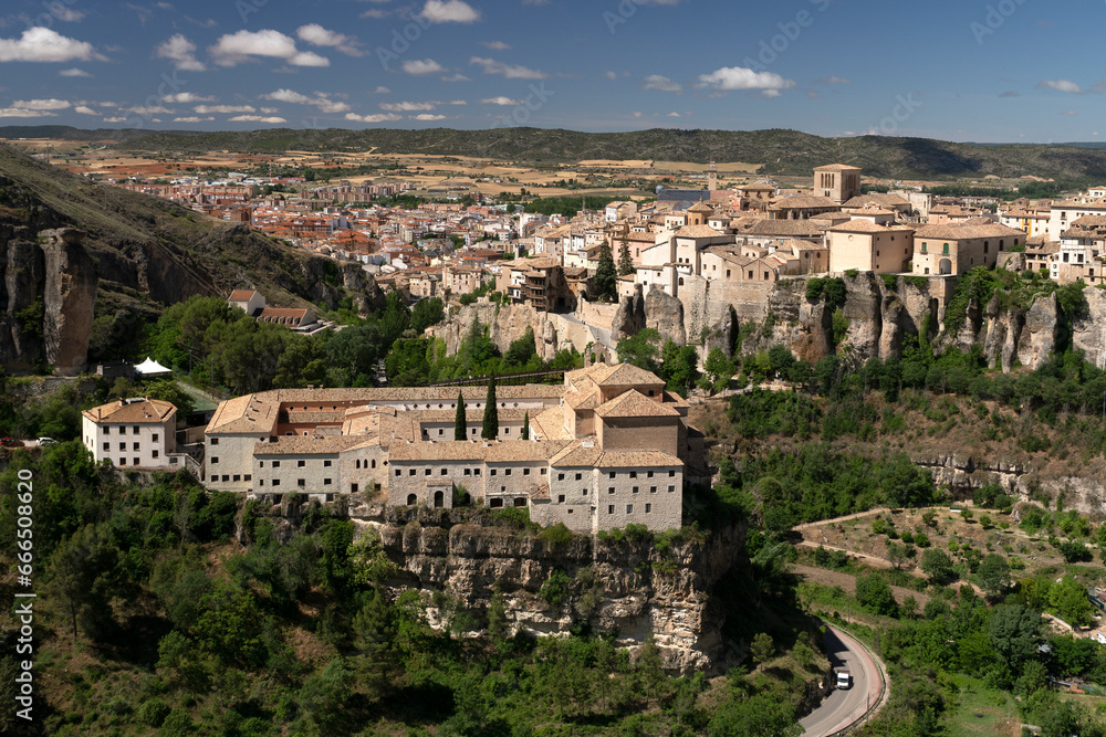 Panoramic view of Cuenca in a sunn day. Castilla la Mancha, Spain.