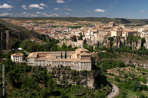 Panoramic view of Cuenca in a sunn day. Castilla la Mancha, Spain.