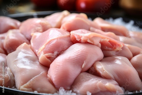 Close-up of Raw Chicken Meat on Shop Counter: Perfect for Magazine Advertisements