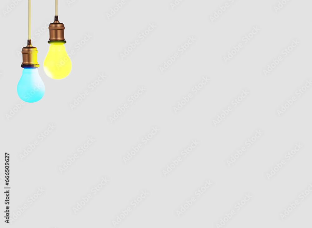 3D lightbulbs, energy power consumption concept.Blue-yellow Ukrainian symbol of country, national patriotic sign for Independence day. 3D Rendering illustration 3D lightbulbs, energy power consumption concept.Blue-yellow Ukrainian symbol of country, national patriotic sign for Independence day. 3D Rendering illustration