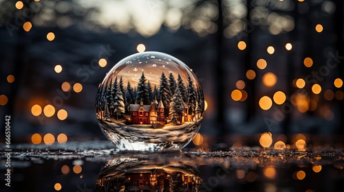 Snow globe against a Christmas background. Christmas snow globe. Generative AI