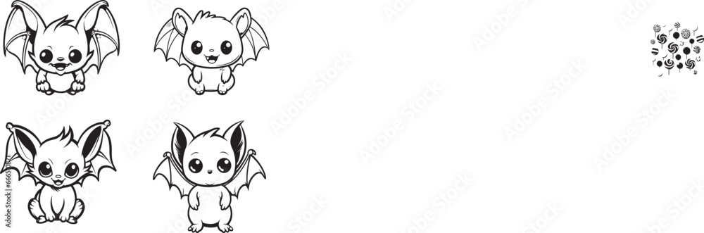 cute bat cartoon character for kids line art vector isolated on white background halloween concept art 